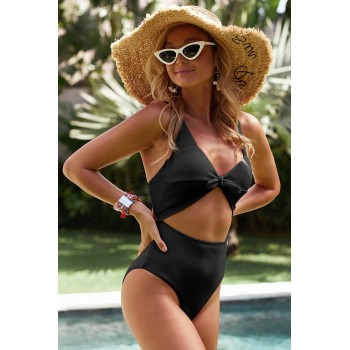 Yellow Cut out One-piece Swimsuit Black